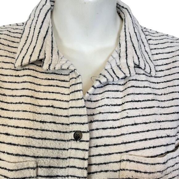Madewell Flannel Oversized Ex Boyfriend Button Down Shirt Mick Stripe Ivory sz M - Picture 5 of 16